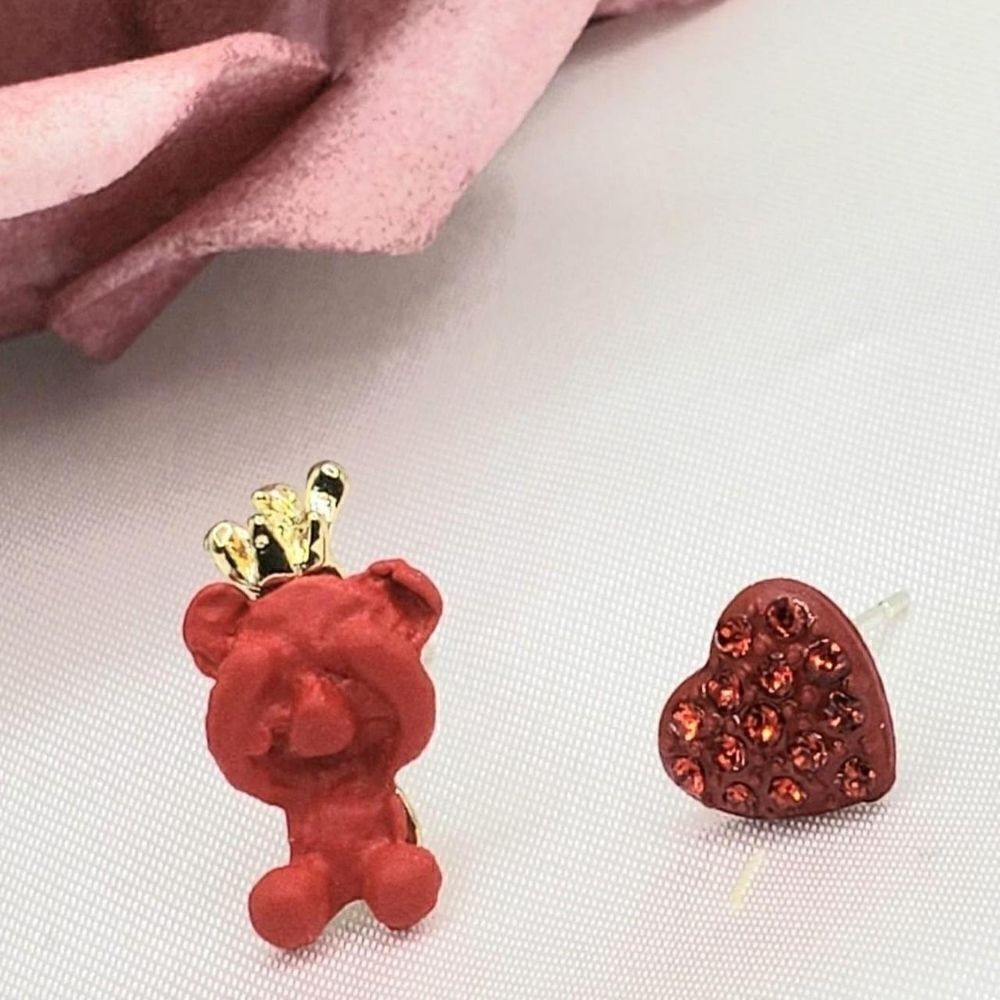 2/$20 Brand New Red Teddy Bear with Hearts Earrings